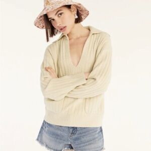 J Crew Collared Cotton-Blend Boucle Beach Sweater❤️